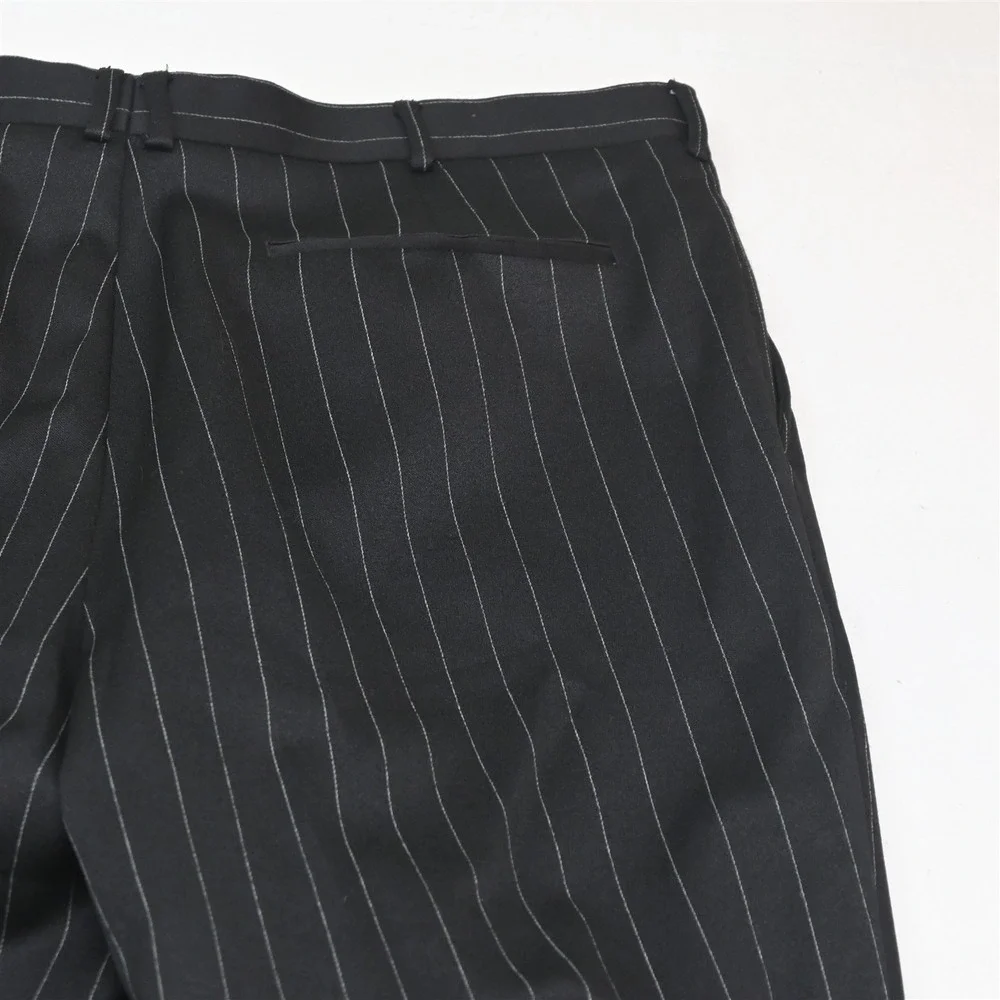 Vtg Y2K 2000s Boxy Double Breasted 48R 38x32 Black Striped Mens Suit